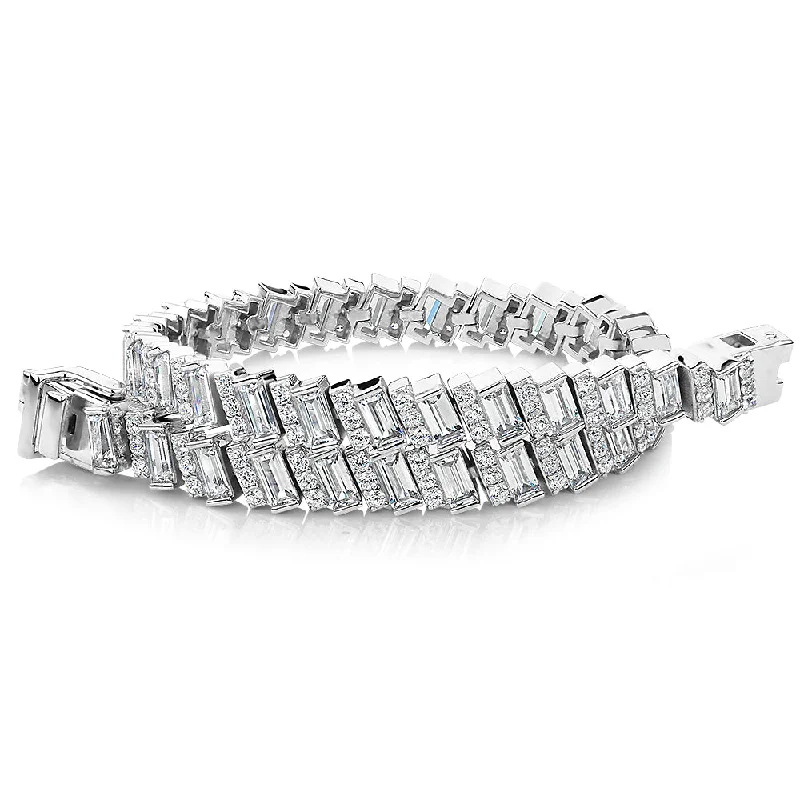 Baguette and Round Brilliant tennis bracelet with 7.95 carats* of diamond simulants in sterling silver