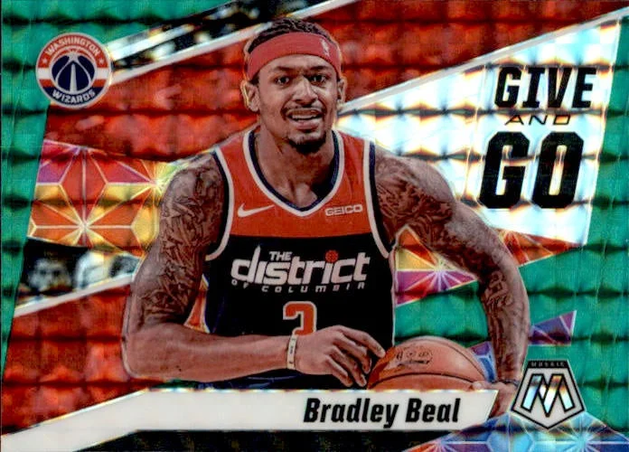 Bradley Beal, Green Prizm, Give and Go, 2019-20 Panini Mosaic Basketball NBA