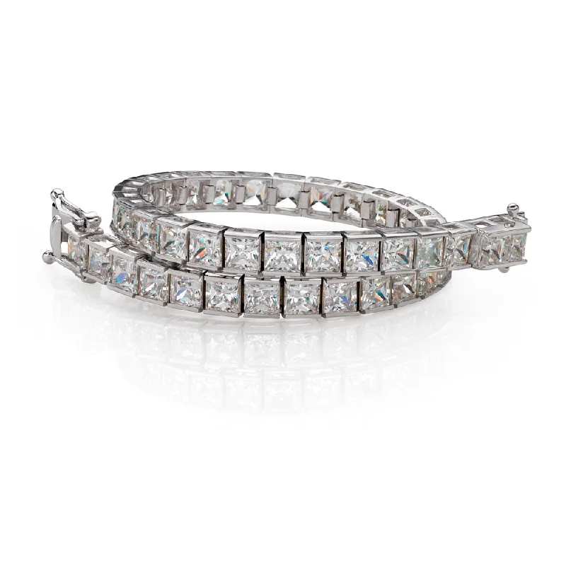 Princess Cut tennis bracelet with 18.72 carats* of diamond simulants in 10 carat white gold