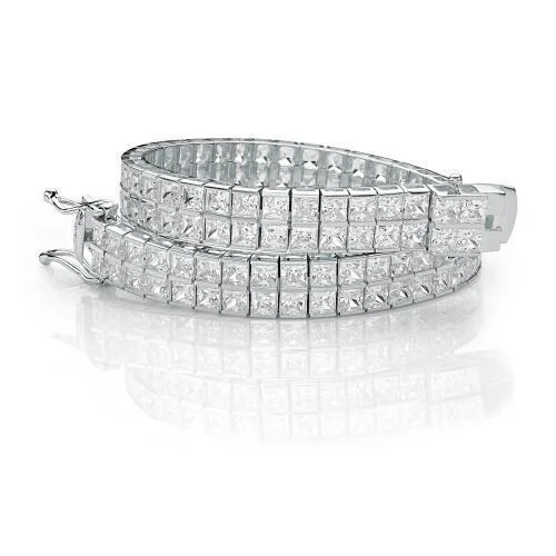 Princess Cut tennis bracelet with 20.52 carats* of diamond simulants in 10 carat white gold