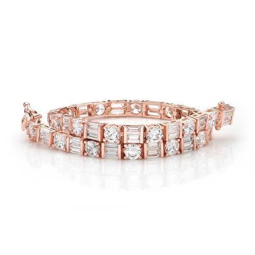 Round Brilliant and Baguette tennis bracelet with 10.07 carats* of diamond simulants in 10 carat rose gold