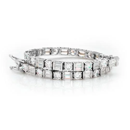 Round Brilliant and Baguette tennis bracelet with 10.07 carats* of diamond simulants in 10 carat white gold