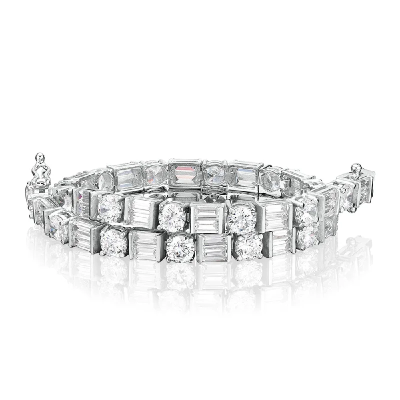 Round Brilliant and Baguette tennis bracelet with 10.07 carats* of diamond simulants in 10 carat white gold