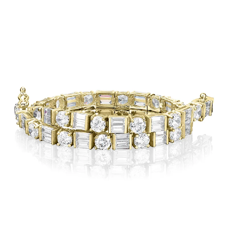 Round Brilliant and Baguette tennis bracelet with 10.07 carats* of diamond simulants in 10 carat yellow gold