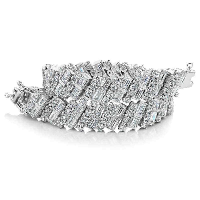 Round Brilliant and Baguette tennis bracelet with 14.04 carats* of diamond simulants in sterling silver