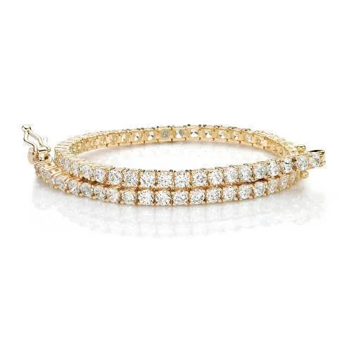 Round Brilliant tennis bracelet with 4.38 carats* of diamond simulants in 10 carat yellow gold