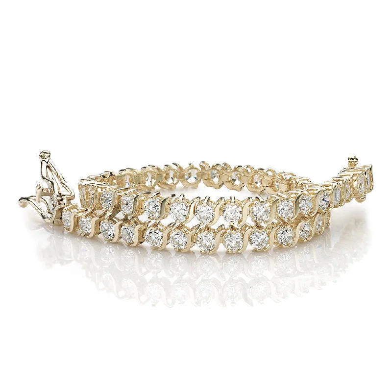 Round Brilliant tennis bracelet with 5.28 carats* of diamond simulants in 10 carat yellow gold