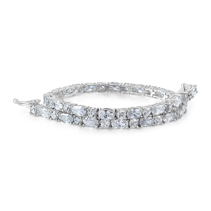 Oval and Round Brilliant tennis bracelet with 6.38 carats* of diamond simulants in sterling silver