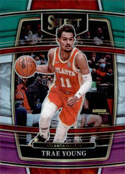 Trae Young, Concourse Green & Purple Prizm, 2021-22 Panini Select Basketball NBA